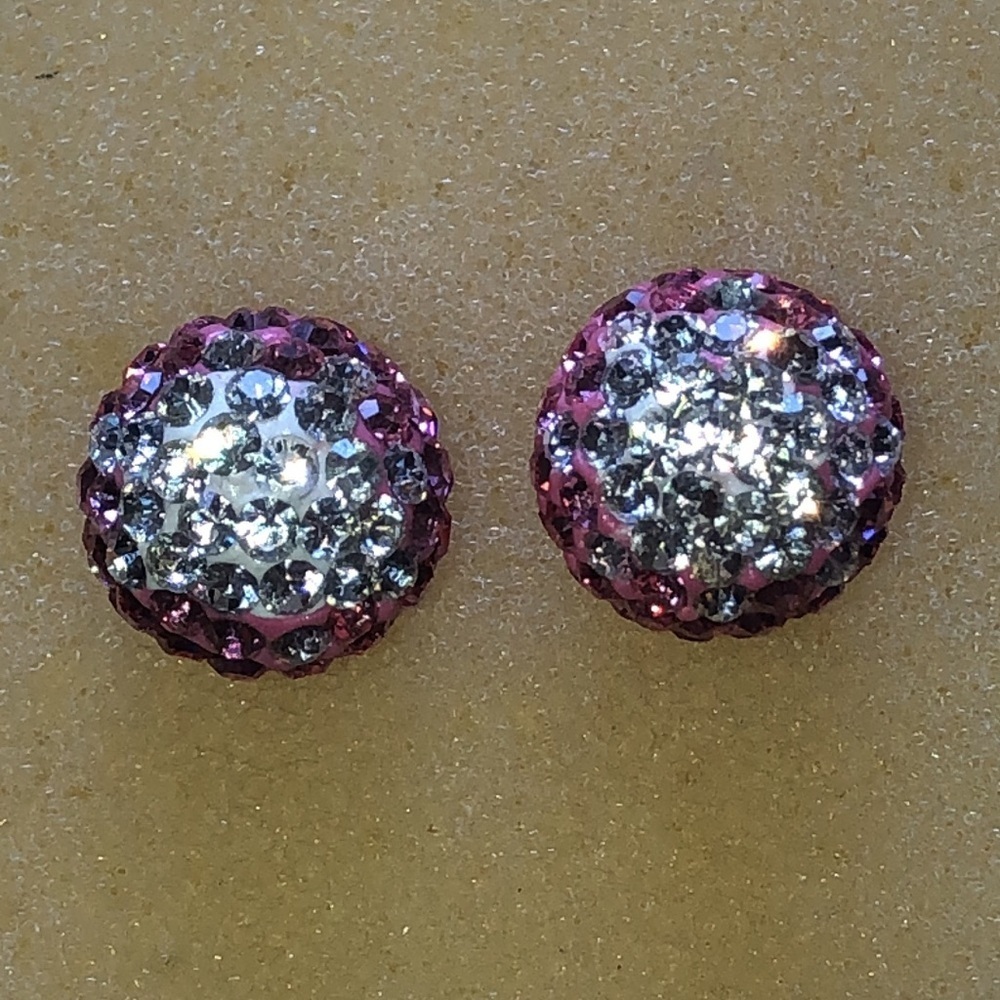 Pink Ombré and Silver Tone CZ  Rhinestone Ball Stud Boho Earrings - Picture 4 of 6